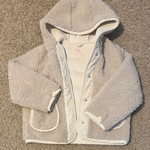 Zara Cream Fleece Hooded Jacket